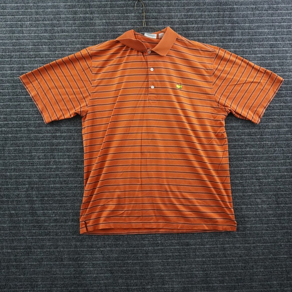 Augusta National Golf Shop Polo Mens Large Orange Striped Pima Cotton Masters